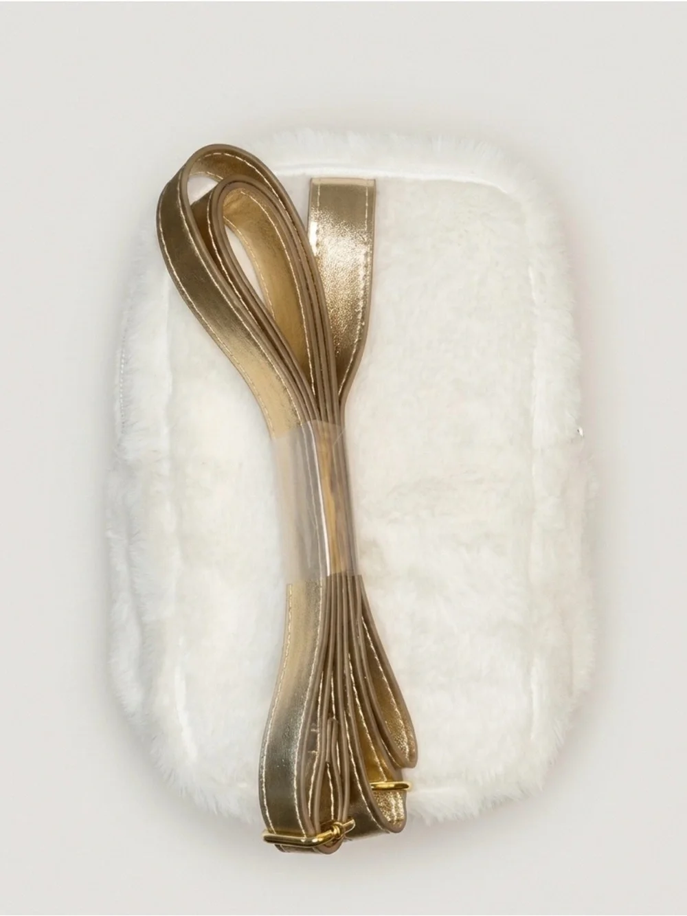 Bath & Body Works Cream Plush Faux Fur Pouch with Gold Trim